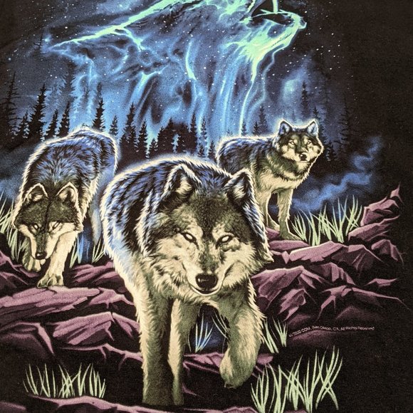 Wolf All Over Print Big Graphic Print Black T-Shirt - Size Men's XL - Picture 3 of 8